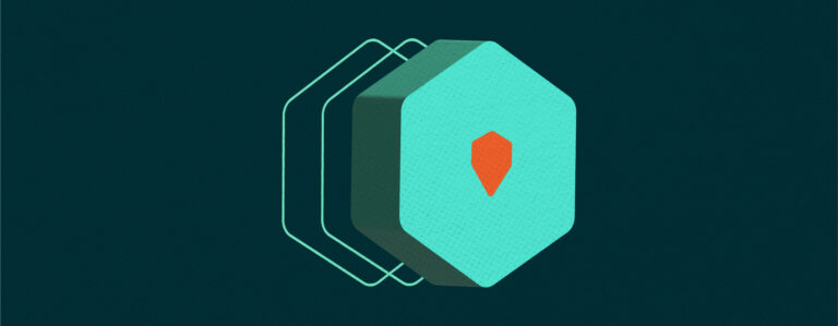 A digital illustration of a three-dimensional, turquoise hexagonal shape with a beveled edge on a dark teal background. The hexagon has an orange, shield-like emblem in the center, and behind it are two outlined hexagonal shapes with thin, glowing lines, adding depth and layering to the design.