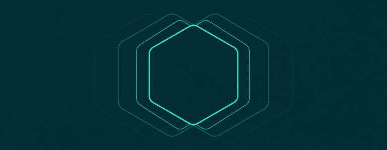 Abstract teal background featuring a geometric pattern of overlapping hexagonal outlines in gradient shades of light teal, creating a sense of depth and motion.