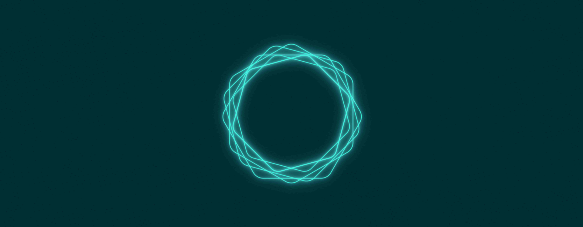 Glowing teal circular waveform pattern on a dark green background, forming an abstract ring-like shape.